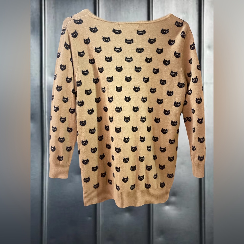 Cat Patterned Tan Sweater - Picture 2 of 4